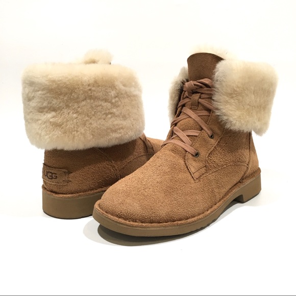 UGG Weylyn Shearling Cuff Ankle Boots -Chestnut Suede -US 8 -NEW - Picture 1 of 8